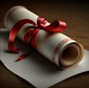 Paper scroll with red ribbon